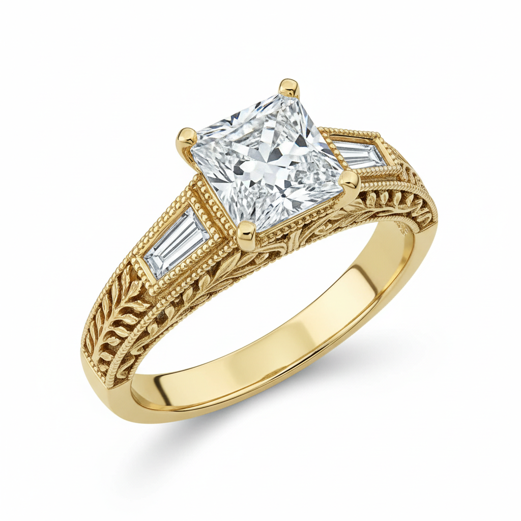 Verdant Canopy Princess Solitaire with Milgrain