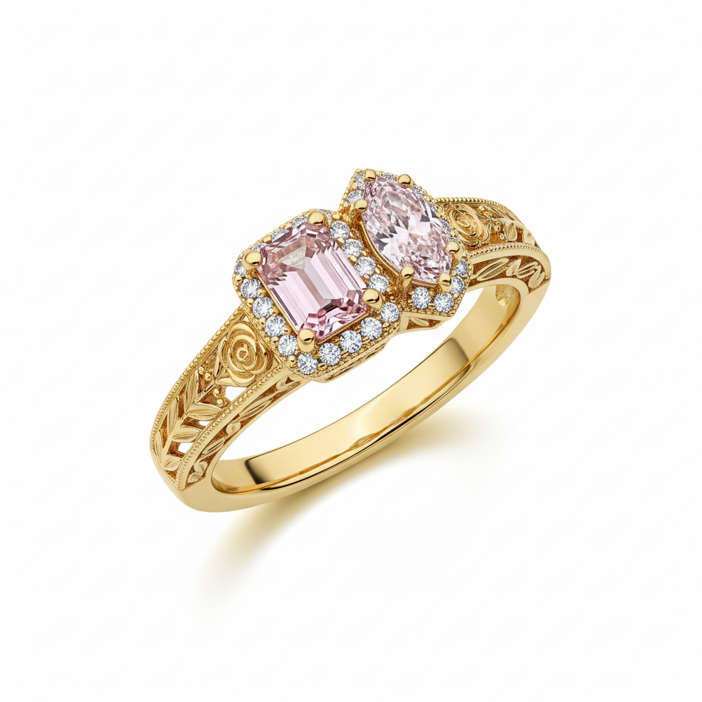 The 'Eternity Bloom' Toi et Moi Ring – Pink Emerald & Marquise Lab Diamonds